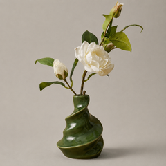 Emerald Spiral Vintage Vase & Faux Floral Set