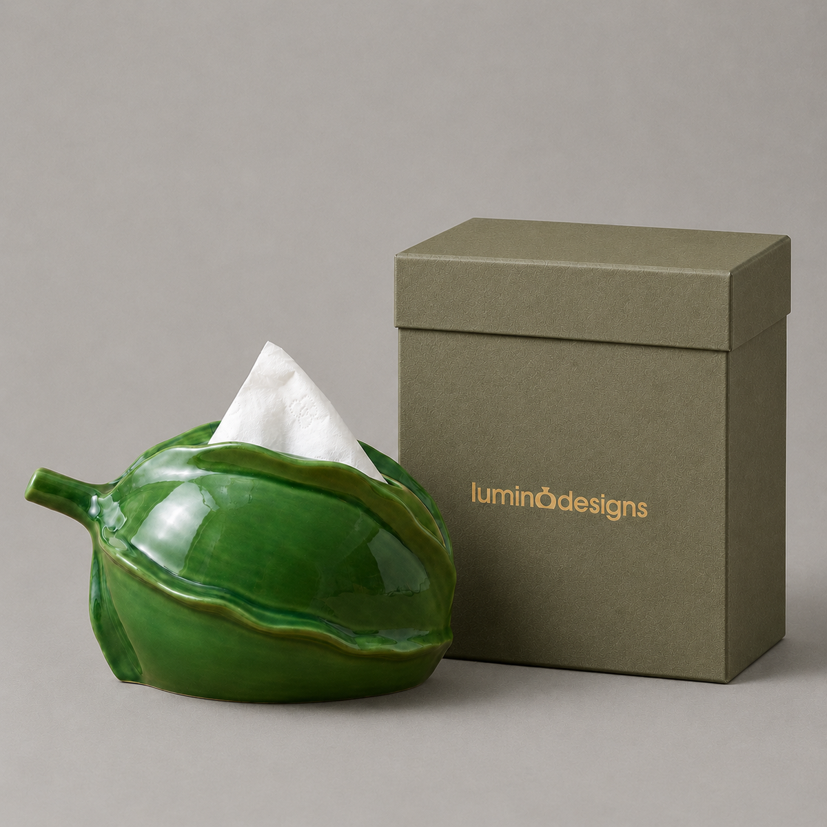 Artistic Green Starfruit Ceramic Tissue Box