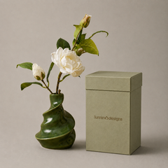 Emerald Spiral Vintage Vase & Faux Floral Set