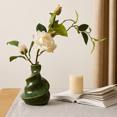 Emerald Spiral Vintage Vase & Faux Floral Set